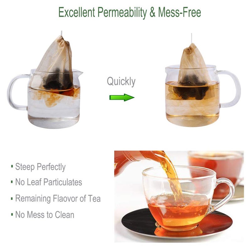 Aksuaple Eco-Fil Disposable Tea Filter Bags for Loose Tea  Wood Pulp Material  Biodegradable and Compostable  Unbleached Empty Tea Infuser Sachets with Drawstring  100 Pack (3.2inch x 4.0inch) - Image 4
